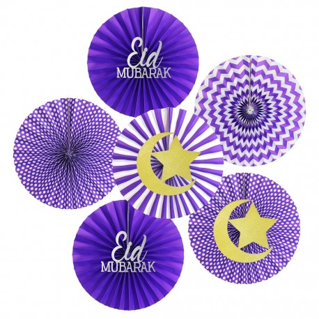 6-delige Eid Mubarak waaier set paars