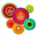 6-delige Eid Mubarak waaier set multicolor Arabisch
