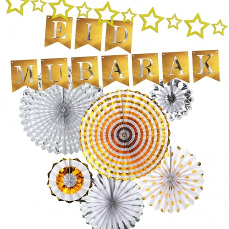 Eid Mubarak waaier set goud